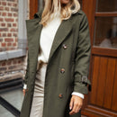 Womens Solid-color Long Lapel Loose-fit Trench Coat