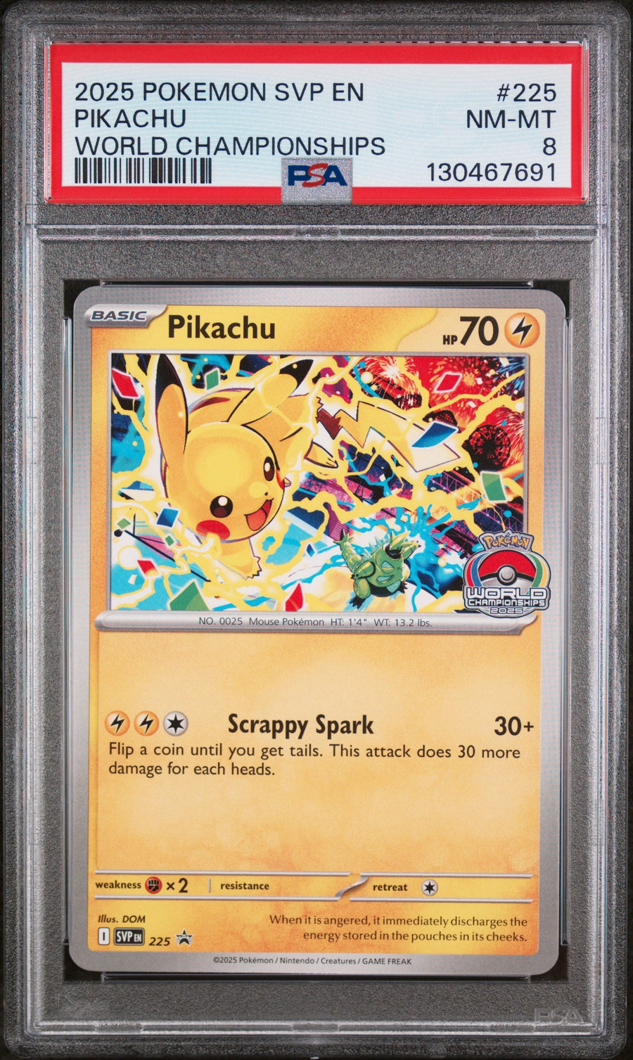 2025 Pokemon Svp En-Sv Black Star Promo World Championships Pikachu 8 PSA #225