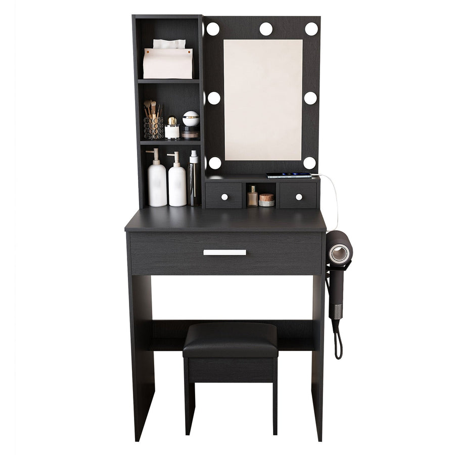 Vanity Desk Set with LED Lighted Mirror & Padded Stool