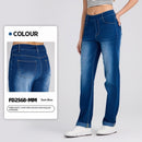 Cuffed Knitted Denim Straight-Leg Pants For Women