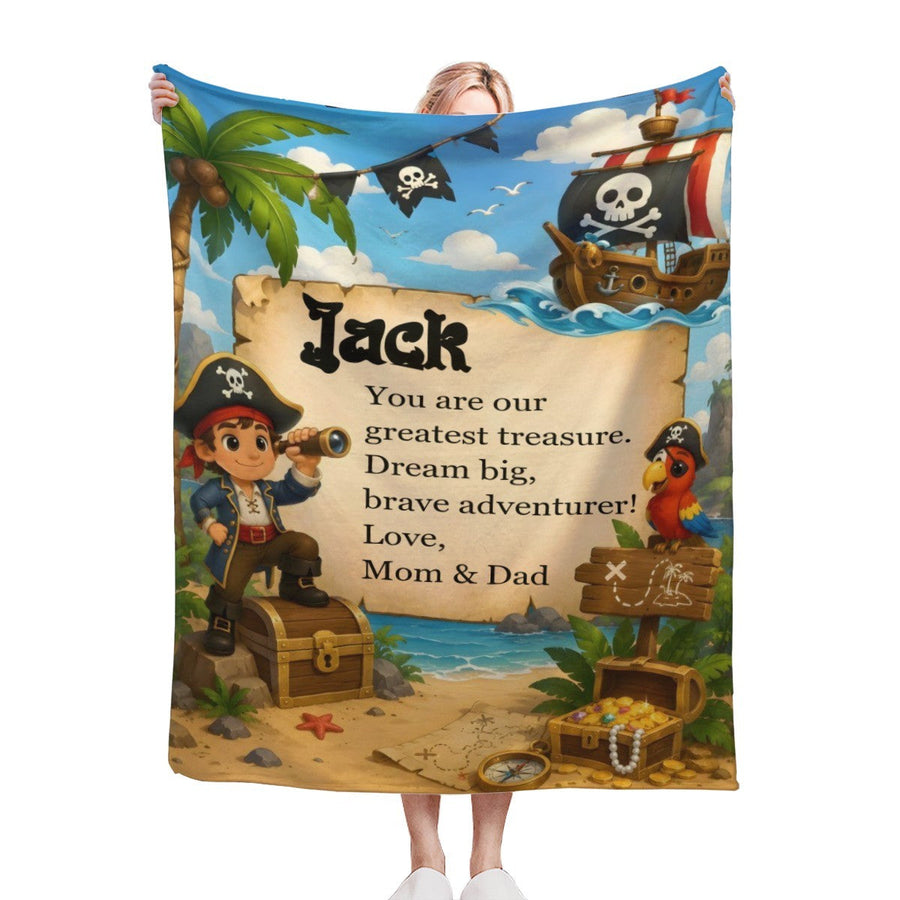 Personalized Pirate Blanket with Name & Message | Treasure Island Adventure | Custom Boys Gift