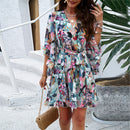 Ladies' elegant spring and summer temperament printed lace up dress