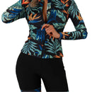 Swimsuit women's split flat leg pants long sleeved zipper