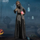 6ft Halloween Animatronics Standing Witch with Light Up Eyes and Magical Ball
