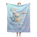 Personalized Kawaii Seal Blanket | Custom Name | Cute Seal Throw