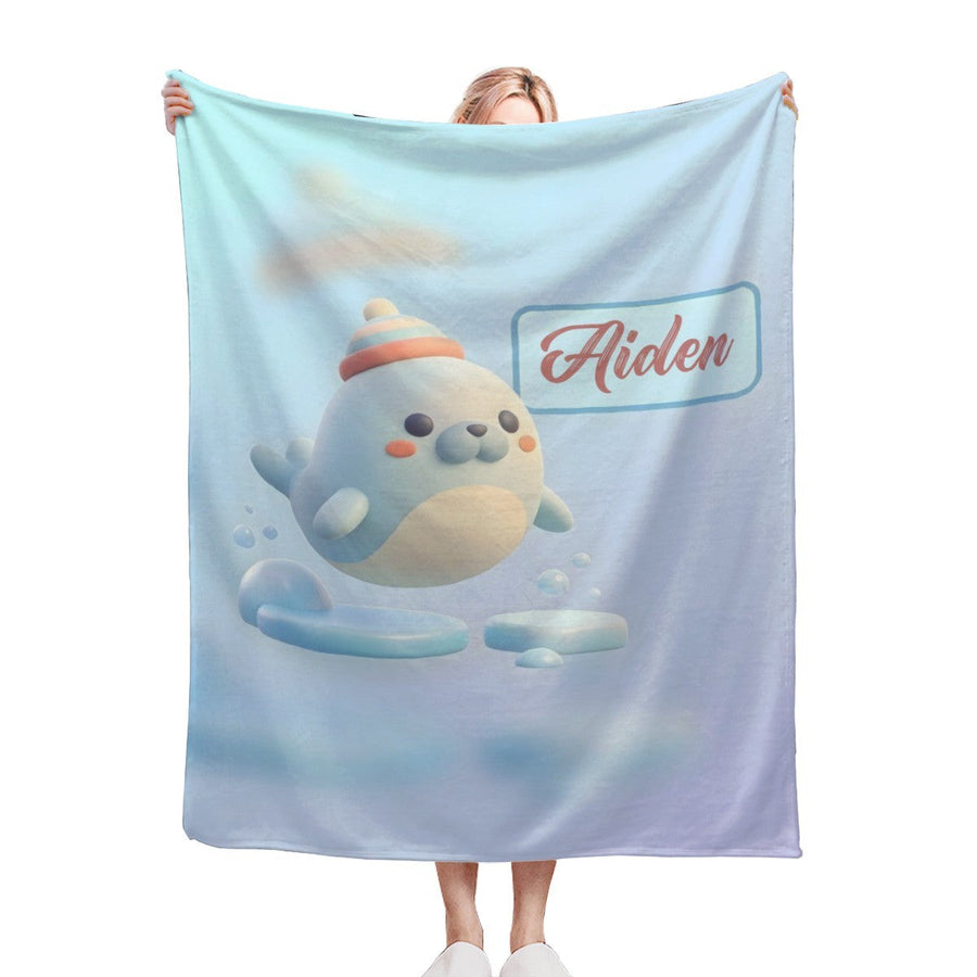 Personalized Kawaii Seal Blanket | Custom Name | Cute Seal Throw