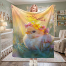 Personalized Name Blanket | Cute Fluffy Bird with Flower Crown | Kids Gift