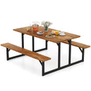 6-Person Acacia Wood Picnic Table with 2 Built-In Benches