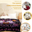 Personalized Halloween Ghost Blanket with Name - Spooky But Sweet Kawaii Ghosts in Pink Bows, Witch Hat, Pumpkin and Candy