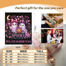 Personalized Halloween Ghost Blanket with Name - Spooky But Sweet Kawaii Ghosts in Pink Bows, Witch Hat, Pumpkin and Candy