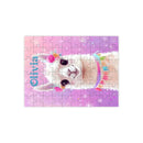 Personalized Llama Wooden Puzzle with Name | Kawaii Fluffy Llama, Floral Crown, Rainbow Scarf, Pink Purple Sparkle Background | 60 Pieces | Gift for Girls