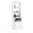 6-Tier Bookshelf Nightstand with Charging Station and Cabinet