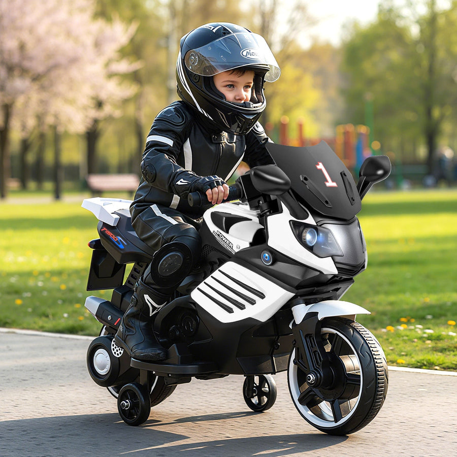 6V Kids Motorcycle with Headlights Music and Detachable Training Wheels