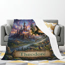 Personalized Dragon Blanket with Name - Custom Fantasy Castle and Dragon Fleece Throw for Boys, Girls, Kids and Dragon Lovers