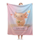 Personalized Kawaii Axolotl Blanket | Custom Name | Orange Axolotl Throw