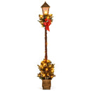 6.1 Feet Christmas Pre-lit Street Lamp with Artificial Greenery and Snow-flocked Branch Tips