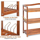 2-Tier Acacia Wood Shoe Rack with 4 Side Metal Hooks