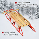 54 Inch Wood Snow Sled with Metal Runners and Steering Bar