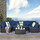 7 Pieces Sectional Wicker Furniture Sofa Set with Tempered Glass Top-Red