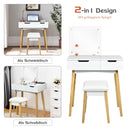 Wooden Vanity Table with Flip Top Mirror and Cushioned Stool