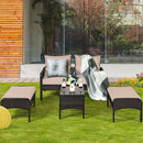 5-Piece Patio Rattan Sofa Set with Ottomans & Table