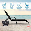 2 Pcs Outdoor Patio Lounge Chair Chaise Fabric with Adjustable Reclining Armrest-Brown