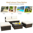 5 Pieces Patio Rattan Furniture Set with Cushioned Armless Sofa