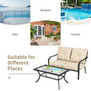 2 Pieces Patio Outdoor Cushioned Sofa Bench with Coffee Table-Beige