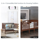 2-in-1 Convertible Kids Wooden Bedroom Furniture with Guardrails-Brown