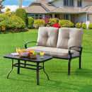 2 Pieces Patio Loveseat Bench Table Furniture Set with Cushioned Chair-Blue