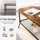 2-Tier Industrial Coffee Table with Open Mesh Storage Shelf for Living Room-Rustic Brown