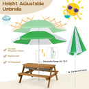 3-in-1 Kids Outdoor Picnic Water Sand Table with Umbrella Play Boxes-Green