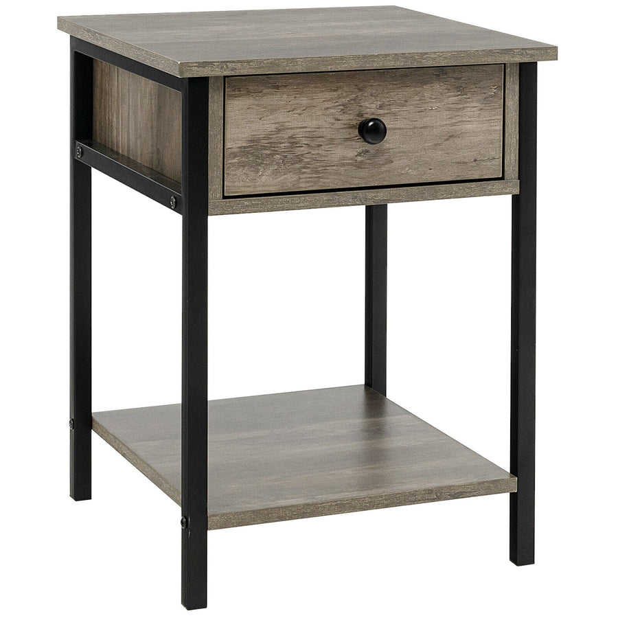 Industrial End Side Table Nightstand with Drawer Shelf