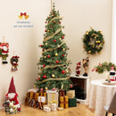 6/7/8 Feet Artificial Christmas Tree Pre-lit Hinged Xmas Tree with Warm White LED Lights and Pine Cones