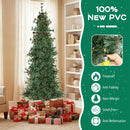 6/7/8 Feet Artificial Christmas Tree Pre-lit Hinged Xmas Tree with Warm White LED Lights and Pine Cones