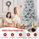 6/7 Feet Artificial Snow-flocked Christmas Tree Pre-lit Hinged Xmas Tree with 130 Twinkle Balls