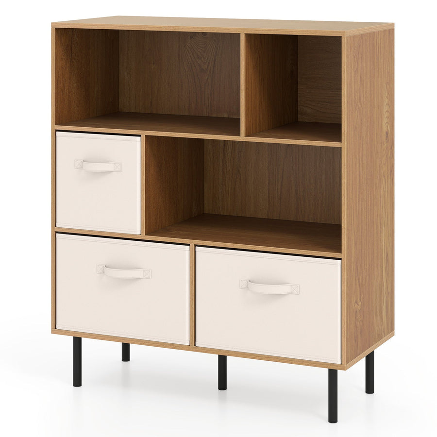 6-Cube Bookshelf with 3 Removable Folding Fabric Drawers for Living Room