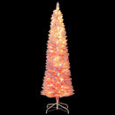 6 FTSnow-flocked Artificial Pink Christmas Tree Pre-lit Hinged Xmas Tree for Holiday Decoration