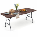 6 FT Fold-in-Half Camping Table with Rattan Texture