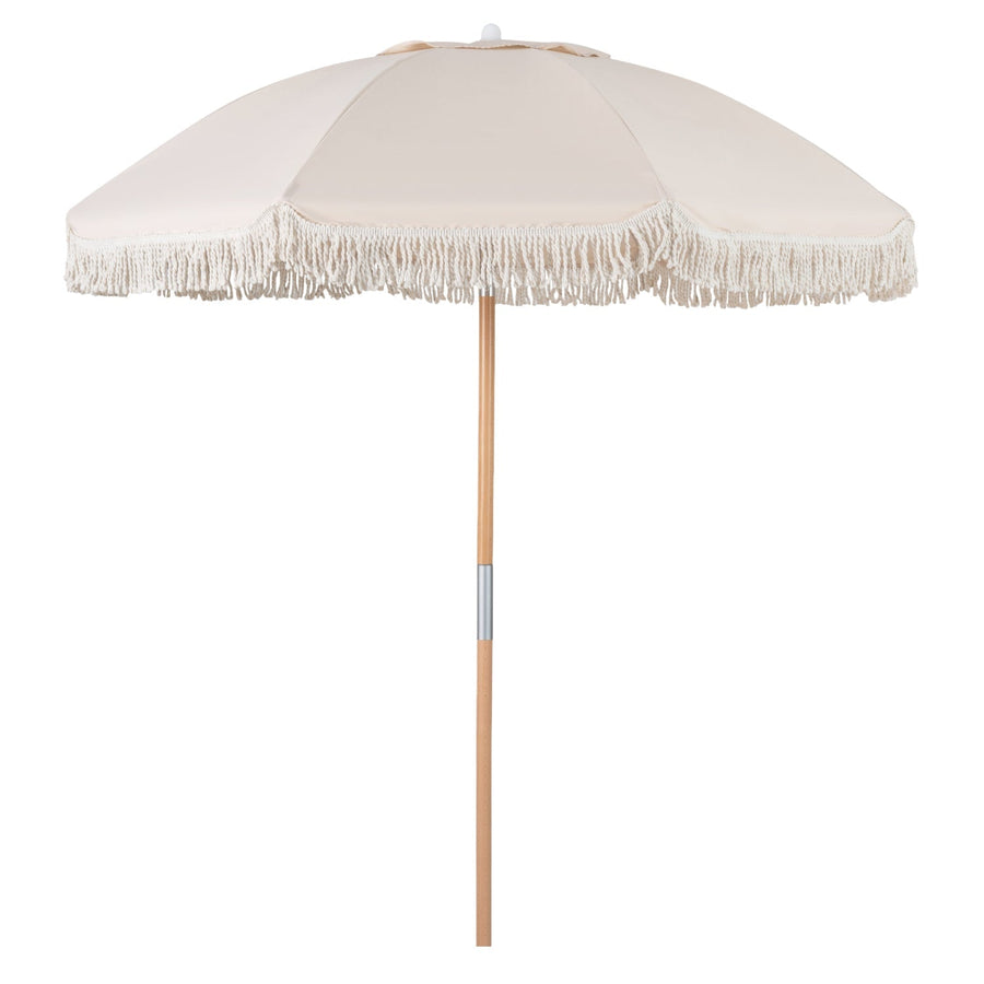 6 Feet Patio Umbrella with Fringe with Push Button Tilt and Wood Pole