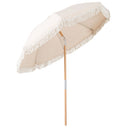 6 Feet Patio Umbrella with Fringe with Push Button Tilt and Wood Pole
