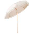 6 Feet Patio Umbrella with Fringe with Push Button Tilt and Wood Pole