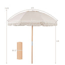 6 Feet Patio Umbrella with Fringe with Push Button Tilt and Wood Pole
