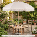 6 Feet Patio Umbrella with Fringe with Push Button Tilt and Wood Pole