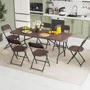 6 Feet Folding Table with Wood Grain HDPE Tabletop and Safe Lock Mechanism