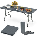 6 Feet Folding Table with Wood Grain HDPE Tabletop and Safe Lock Mechanism