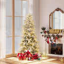 7 Feet Snow-flocked Artificial Christmas Tree Pre-lit Hinged Xmas Tree with Warm White LED Lights