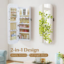 6 LEDs Mirror Jewelry Cabinet Wall or Door Mounted Lockable Jewelry Organizer-White