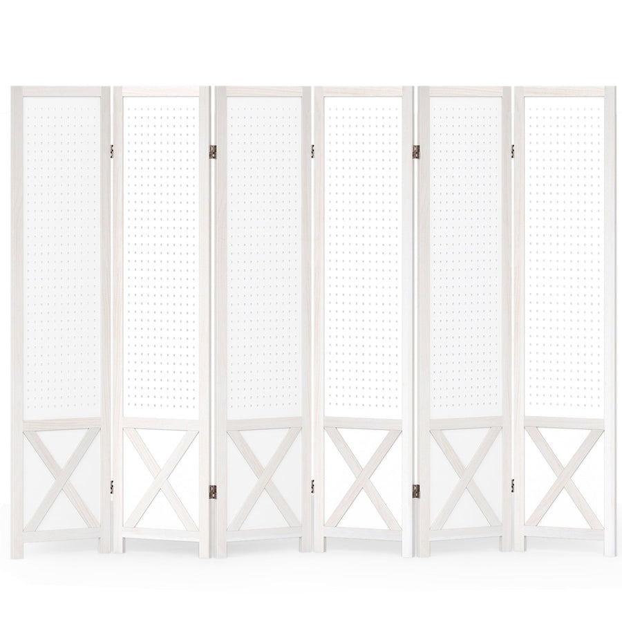 6-Panel Pegboard Room Divider 67 Inches Tall Foldable Privacy Screen