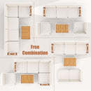 6 Pieces Acacia Wood Patio Furniture Set with Cushions and 2-Tier Coffee Table-White